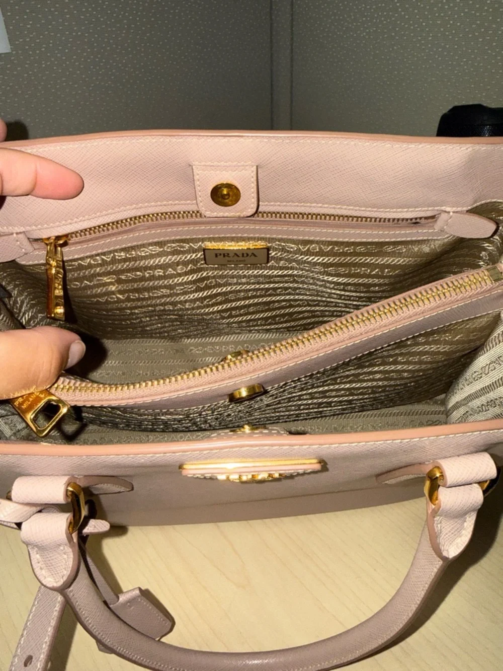 Prada Blush Pink Saffiano Double-Handle Satchel cammeo lux tote